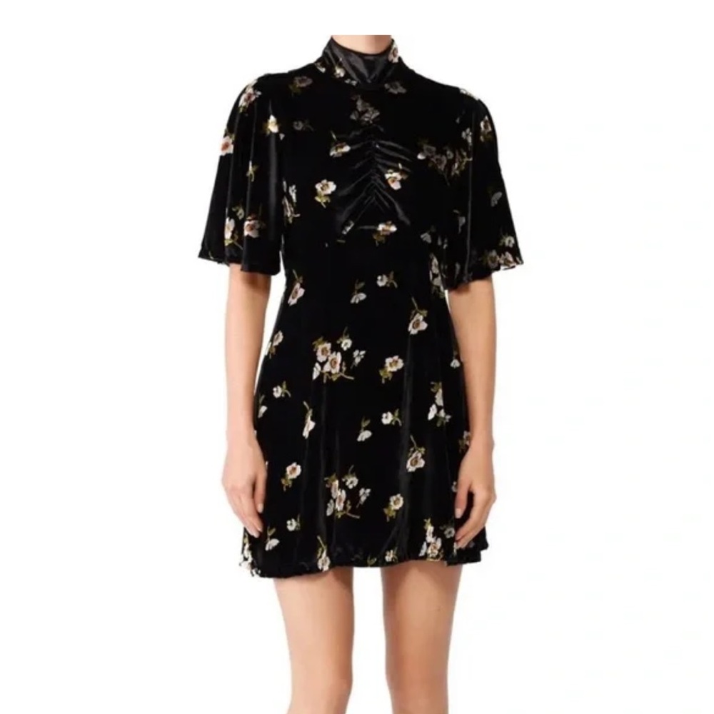 Free People Be My Baby Velvet Black Floral Mini Dress Size 6